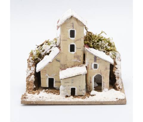 Casetta per scenografia con base, CON SUGHERO E NEVE