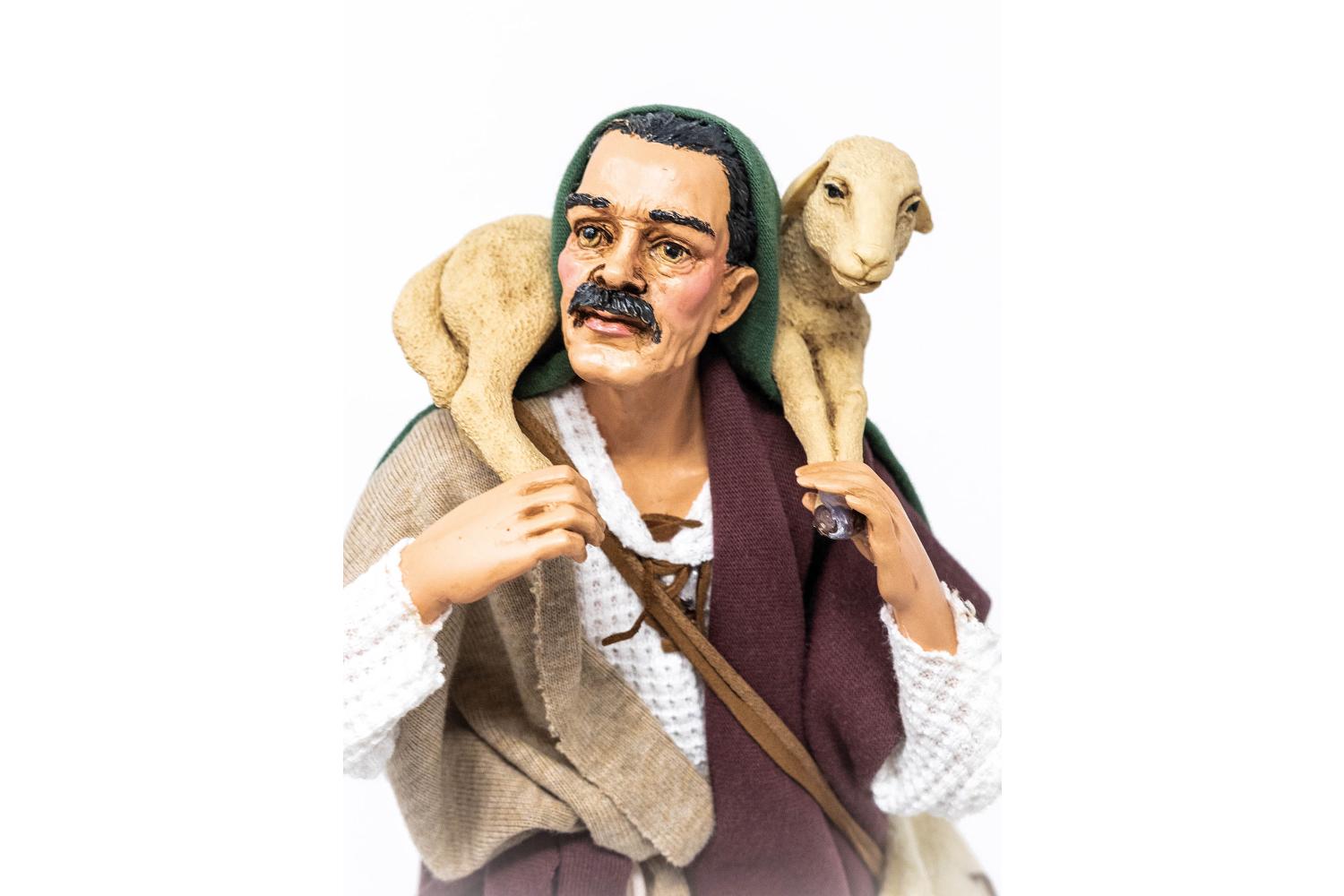 Pastore con agnello - Artistici Vestiti Fissi - 30 cm Altezza 30 cm - Artistici Vestiti Fissi - 30 cm