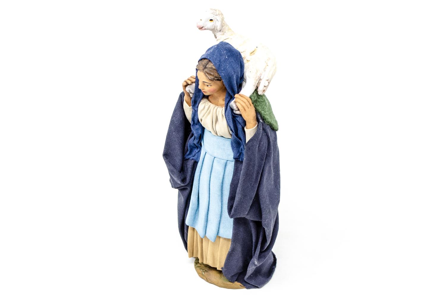 Donna con Pecora in Spalla - h 14 cm - Fisse Vestite - 14 cm
