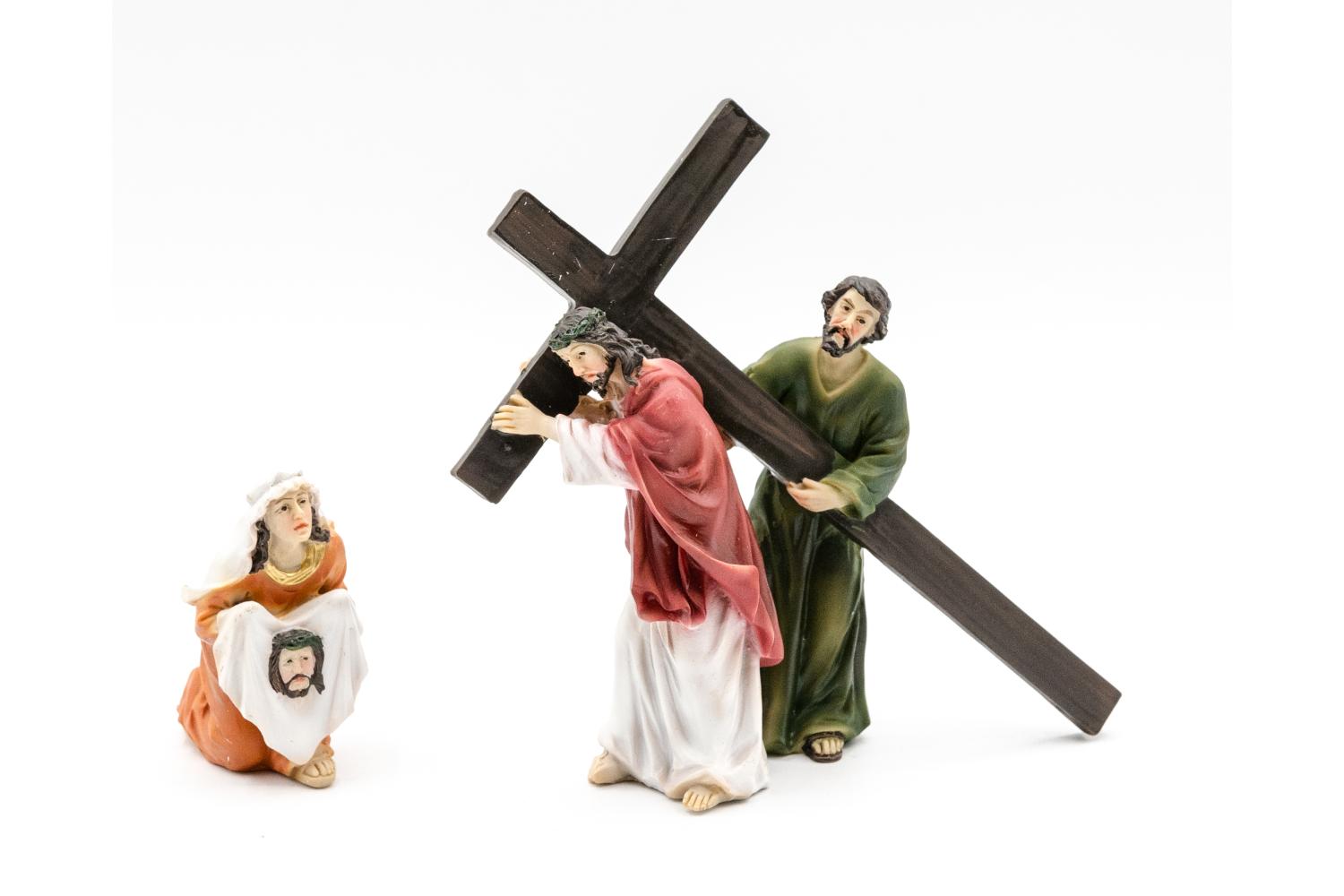 Gesù con Cireneo e Veronica - resina h 9 cm - 