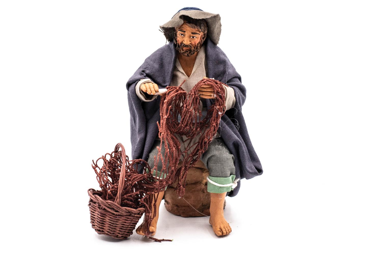 Pescatore fila rete - h 14 cm - Fisse Vestite - 14 cm