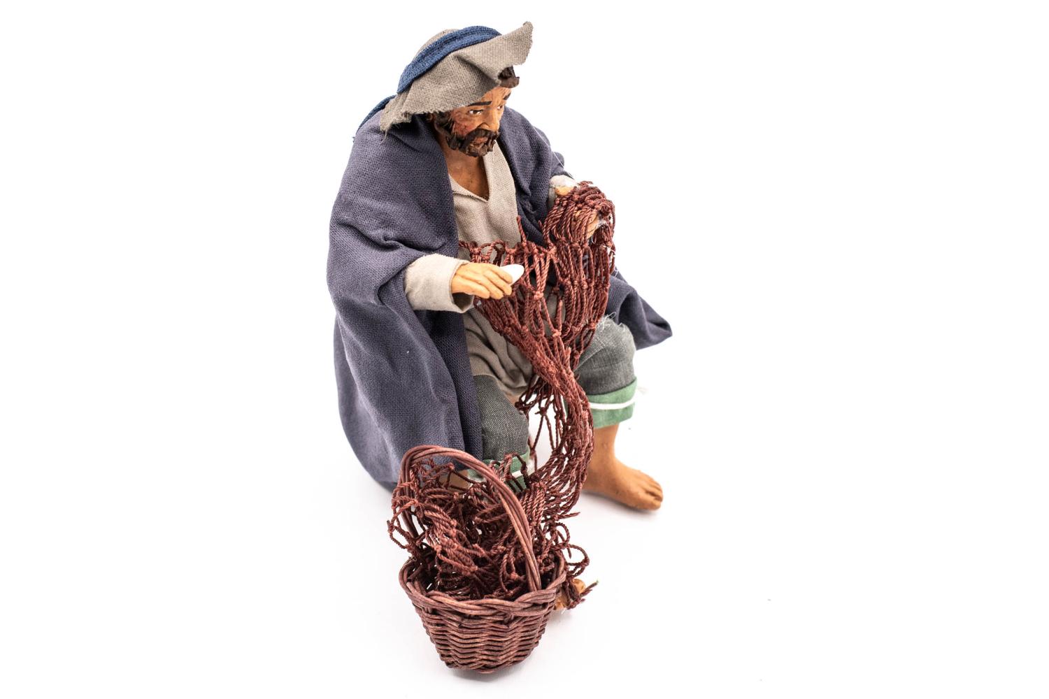 Pescatore fila rete - h 14 cm - Fisse Vestite - 14 cm