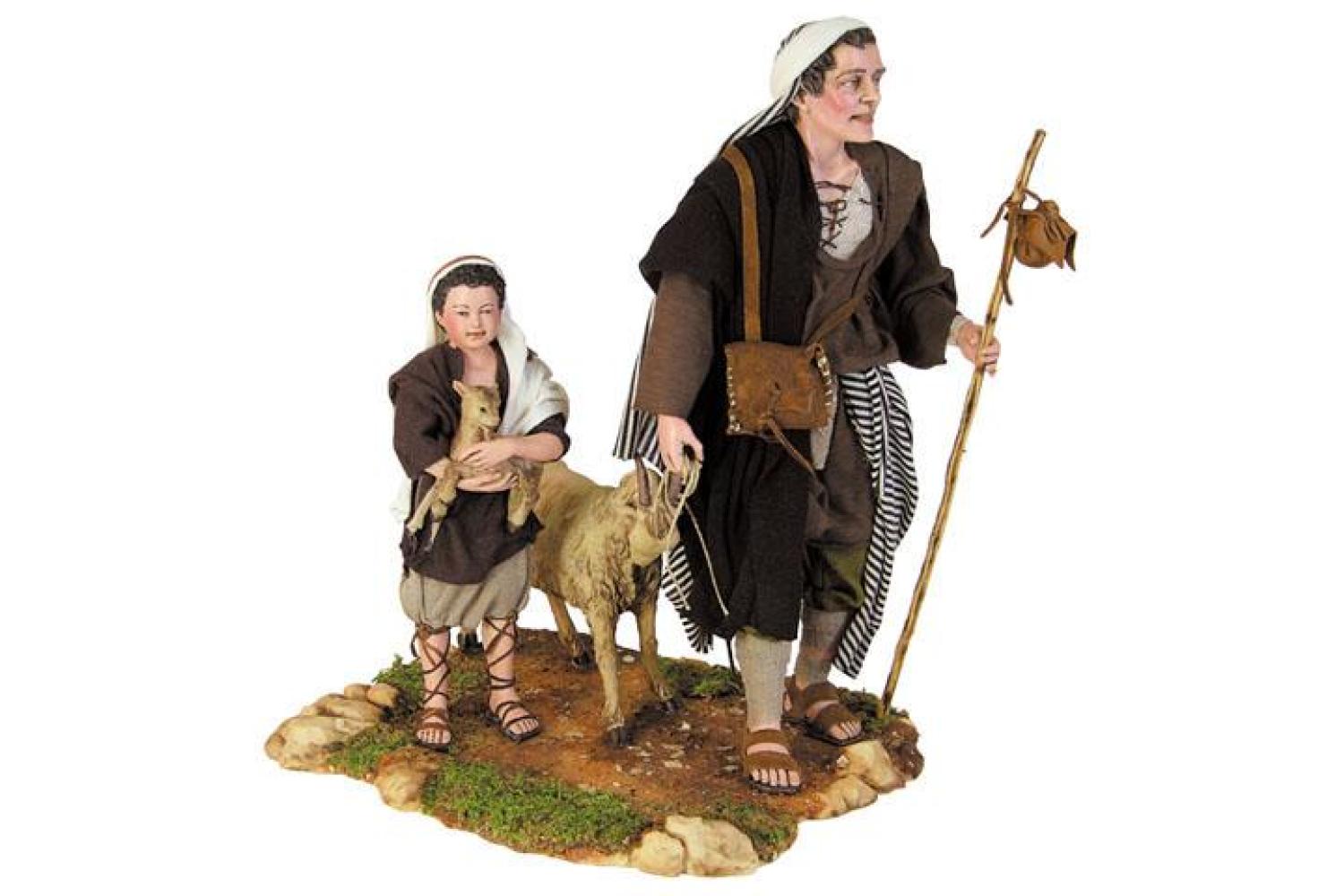 Uomo con bimbo e capre - Artistici Vestiti Fissi - 30 cm Serie 30 cm - Artistici Vestiti Fissi - 30 cm