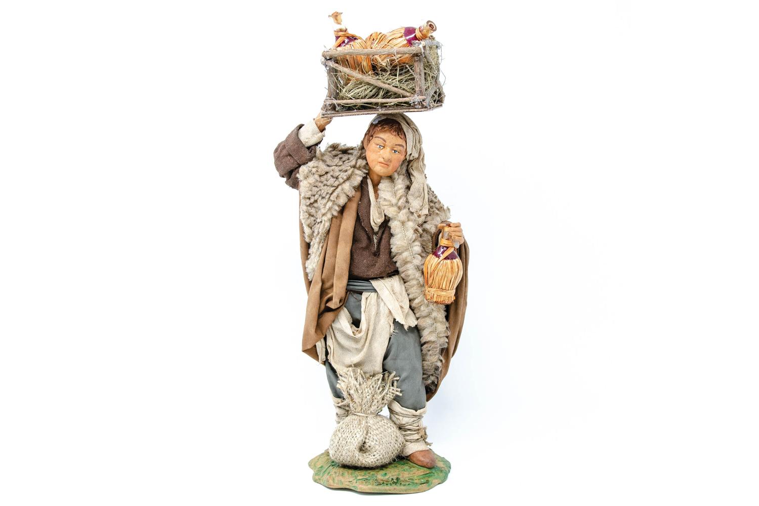 Uomo con Cassetta Fiaschi - Fisse Vestite - 24 cm Serie 24 cm - Fisse Vestite - 24 cm