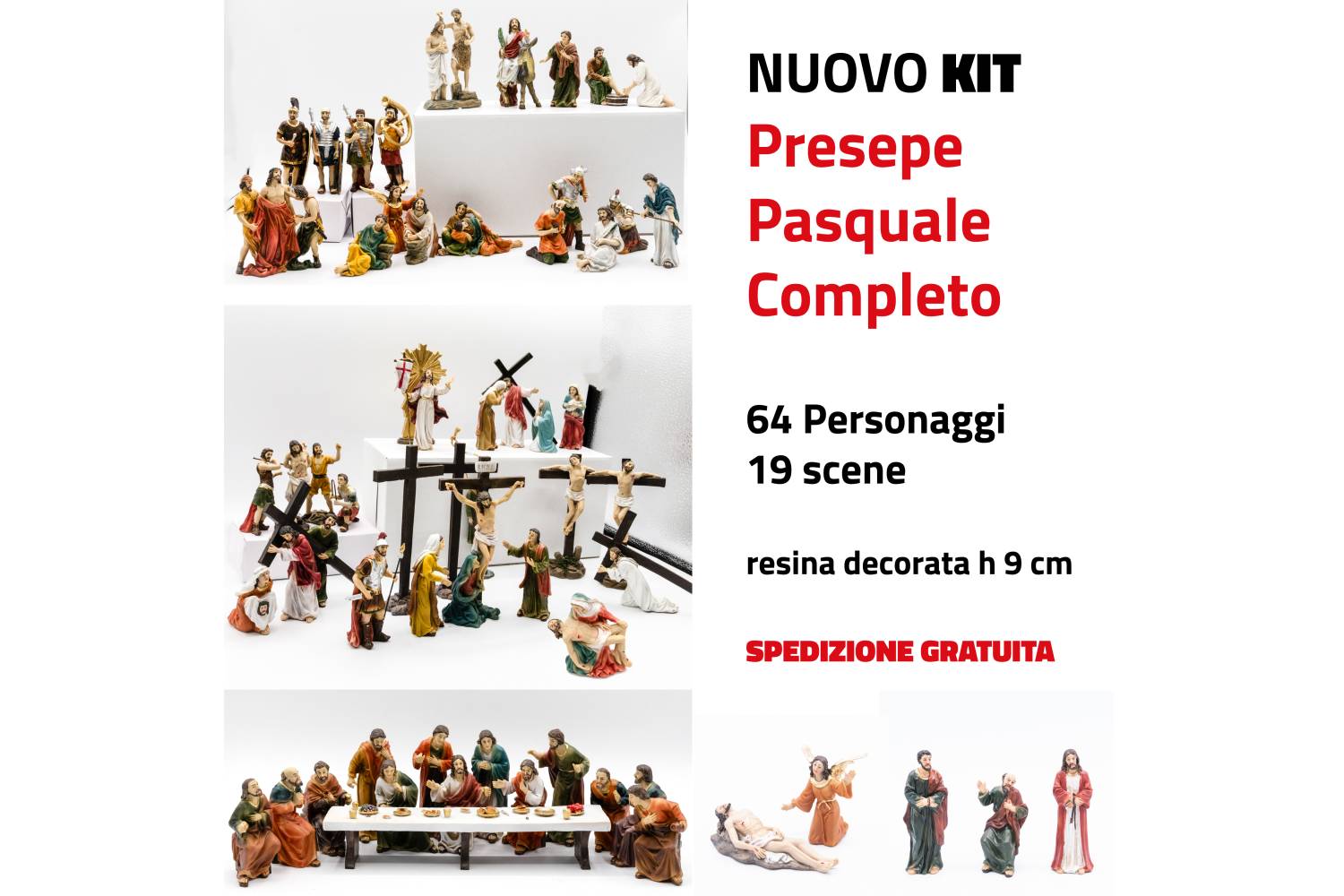 NUOVO Presepe Pasquale Completo - resina h 9 cm